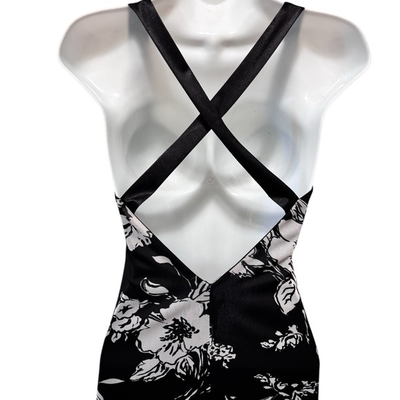 Y2K Black Floral Fairy Slip Halter Dress M Black Whimsy Goth Gypsy Whimsical - Picture 5 of 8